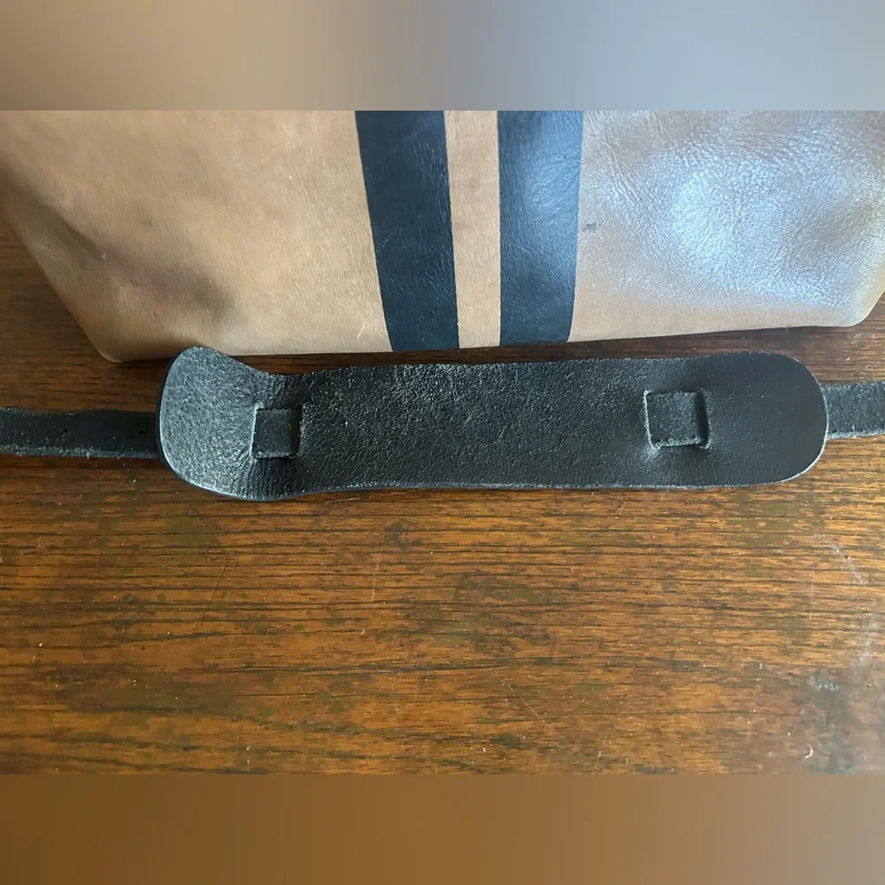 Madewell Black Stripe Brown Leather Medium Tote Crossbody Purse Preppy Old Money - Picture 3 of 11